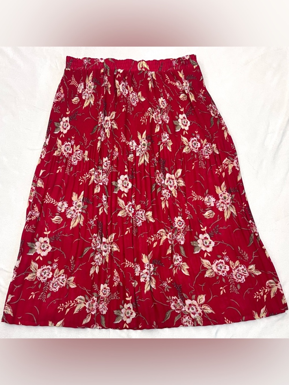 Sag Harbor Women’s Vintage Red Floral Polyester Accordian Pleated Midi Skirt L - Picture 14 of 16